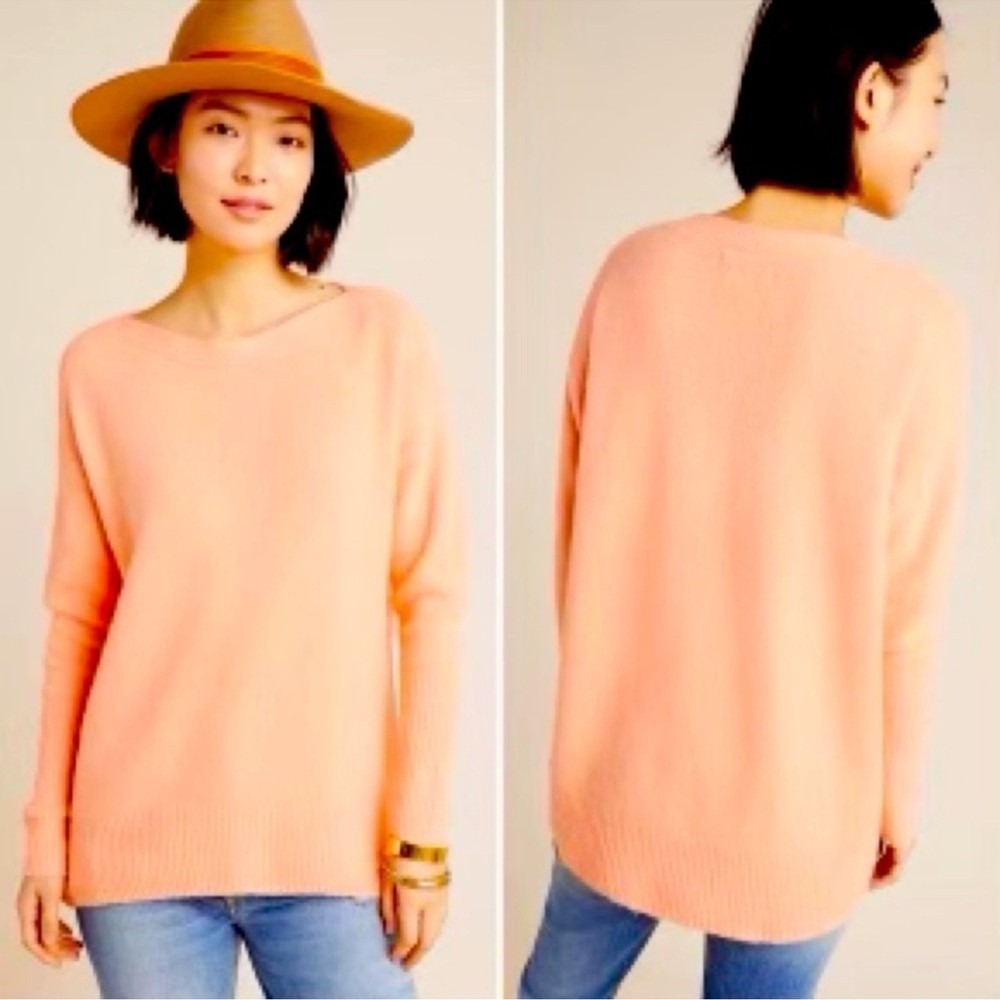 Anthropologie Naomi Peach Orange Merino Wool Blend Boatneck Sweater Small NWT‎